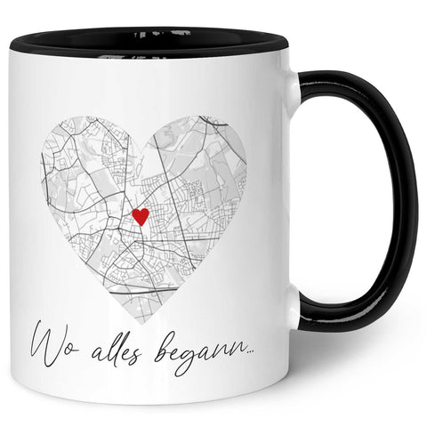 Bedruckte Tasse mit "Wo alles begann" Motiv - Personalisiertes Geschenk mit Wunschkoordinaten