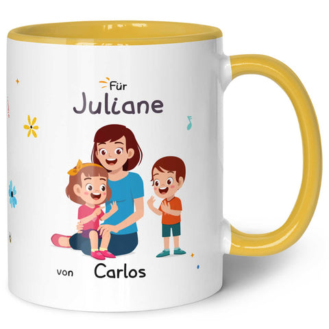 Bedruckte Tasse mit Spruch Hinter jedem glücklichen Kind