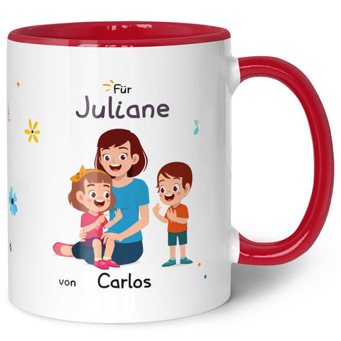 Bedruckte Tasse mit Spruch Hinter jedem glücklichen Kind
