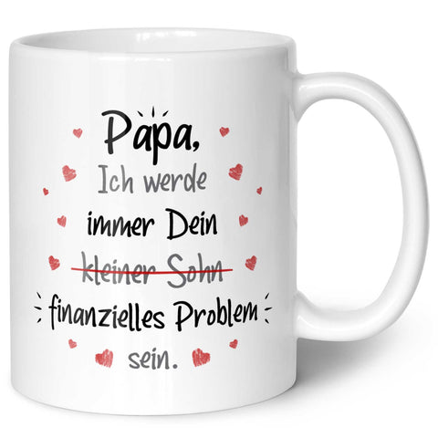 Bedruckte Tasse mit Spruch Finanzielle Belastung
