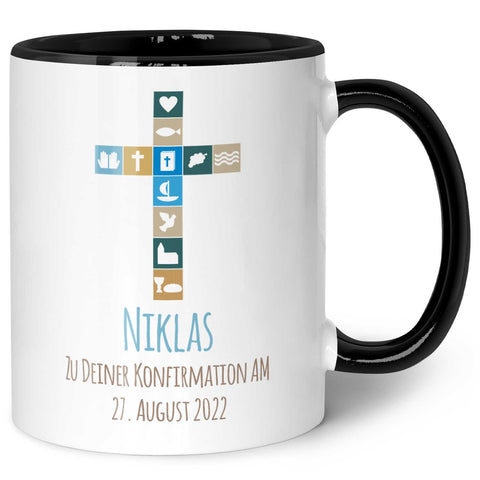Bedruckte Tasse mit Motiv - Zur Konfirmation V2 mit Name & Datum