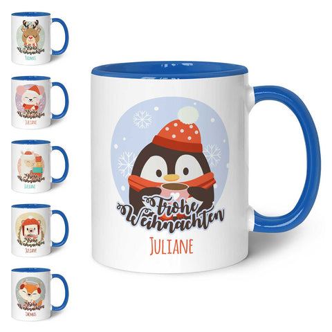 Bedruckte Tasse mit Weihnachtsmotiv - Weihnachtstiere mit Name