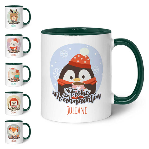 Bedruckte Tasse mit Weihnachtsmotiv - Weihnachtstiere mit Name