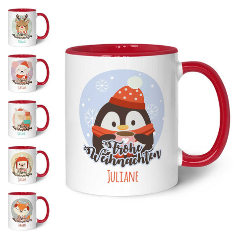 Bedruckte Tasse mit Weihnachtsmotiv - Weihnachtstiere mit Name