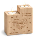 Gravierter Teelichthalter aus Holz im Set mit Namensherz Mama Design