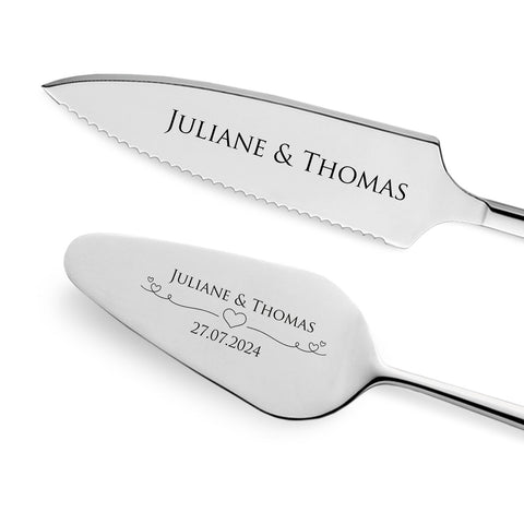 Tortenbesteck im Set - Herzen - Mit persönlicher Gravur als Geschenk zur Hochzeit