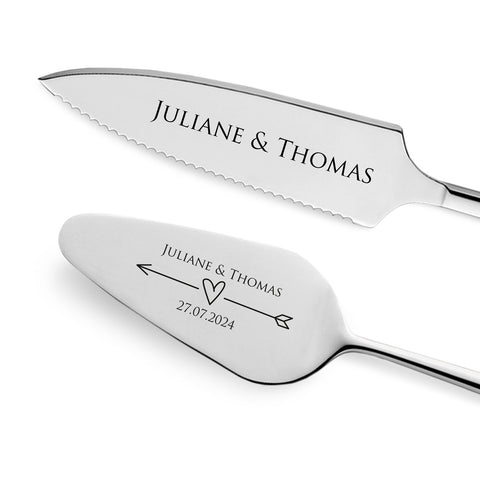 Tortenbesteck im Set - Pfeil - Mit persönlicher Gravur als Geschenk zur Hochzeit