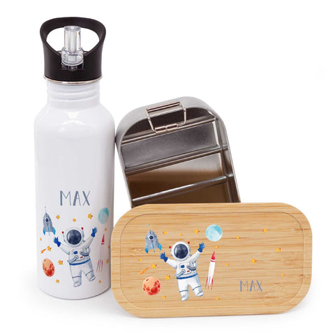 Bedruckte Brotdose & Trinkflasche im Set - Astronaut