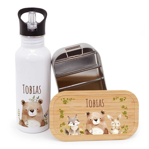 Bedruckte Brotdose & Trinkflasche im Set - Bärenfreunde