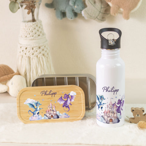 Bedruckte Brotdose & Trinkflasche im Set - Drache