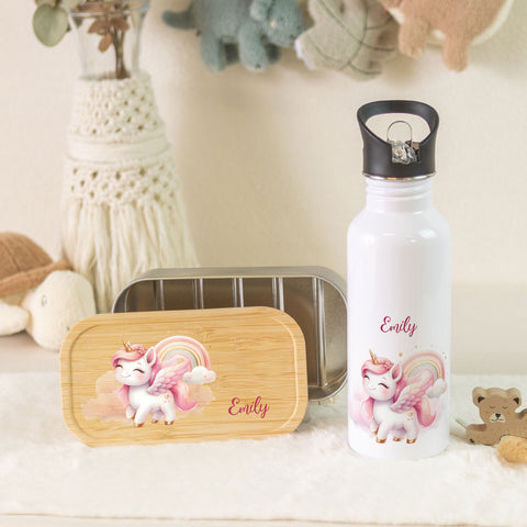 Bedruckte Brotdose & Trinkflasche im Set - Pegasus