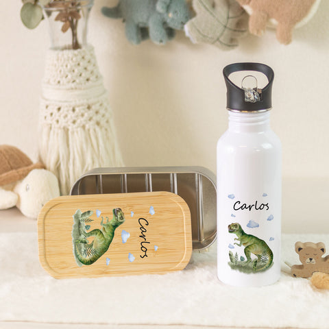 Bedruckte Brotdose & Trinkflasche im Set - T-Rex V2
