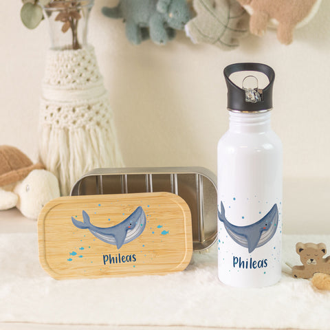 Bedruckte Brotdose & Trinkflasche im Set - Wal