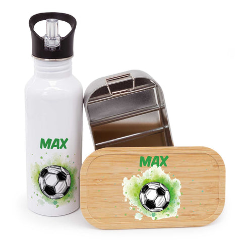 Bedruckte Brotdose & Trinkflasche im Set - Fussball