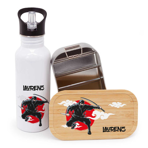 Bedruckte Brotdose & Trinkflasche im Set - Ninja