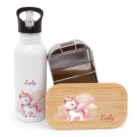 Bedruckte Brotdose & Trinkflasche im Set - Pegasus