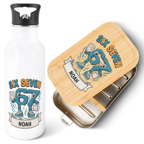 Bedruckte Brotdose & Trinkflasche im Set - Six Seven