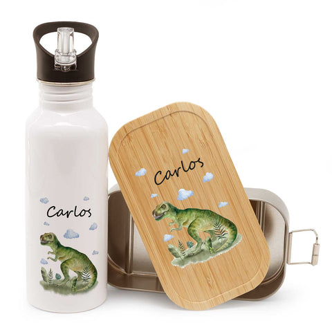 Bedruckte Brotdose & Trinkflasche im Set - T-Rex V2