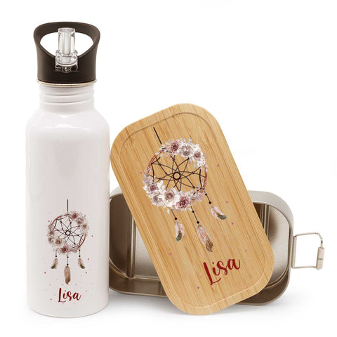 Bedruckte Brotdose & Trinkflasche im Set - Traumfänger