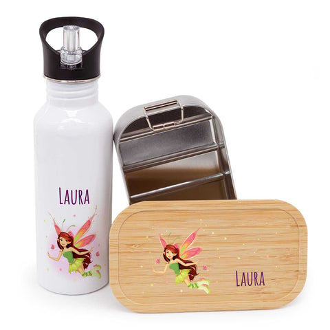 Bedruckte Brotdose & Trinkflasche im Set - Zauberfee