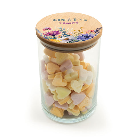 Bedrucktes Vorratsglas mit Holzdeckel - Wild Flowers