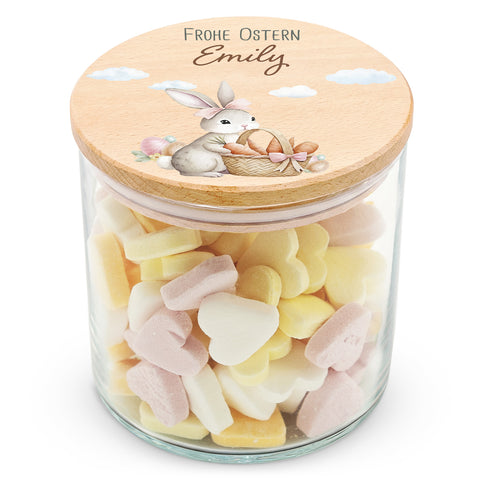 Bedrucktes Vorratsglas mit Holzdeckel - Frohe Ostern - Versch. Motive