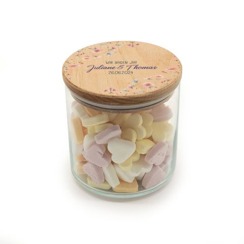 Bedrucktes Vorratsglas mit Holzdeckel - Pastell Flowers
