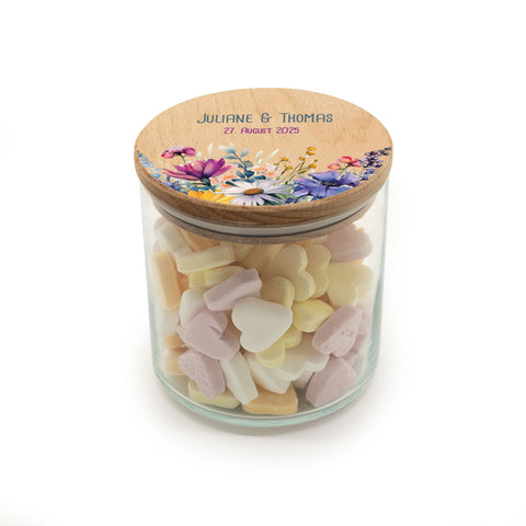Bedrucktes Vorratsglas mit Holzdeckel - Wild Flowers