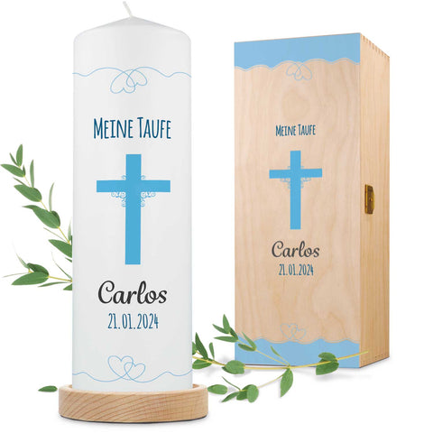 Große Kerze "Kreuz" - Taufkerze mit Namen, Datum & Taufspruch