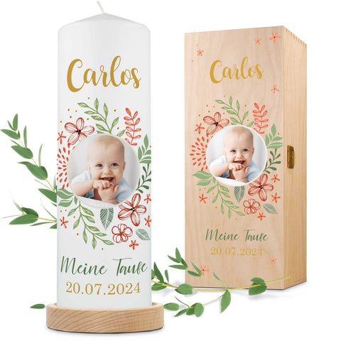 Große Kerze "Babyfoto" - Taufkerze mit Namen, Foto & Datum