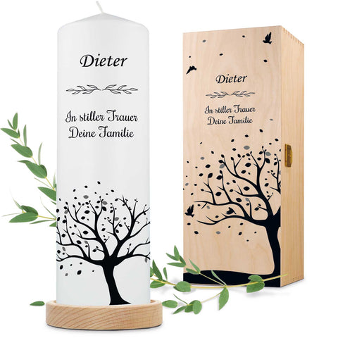 Große Kerze "Baum der Erinnerungen" - Trauerkerze mit Namen & Wunschtext