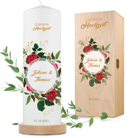 Große Kerze "Goldene Hochzeit" - Hochzeitskerze mit Namen, Datum & Wunschtext