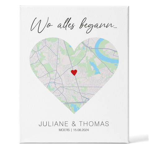 Leinwand mit dem Motiv "Wo alles begann" - Personalisiertes Geschenk mit Wunschort