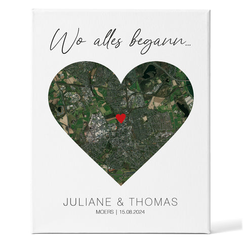 Leinwand mit dem Motiv "Wo alles begann" - Personalisiertes Geschenk mit Wunschort