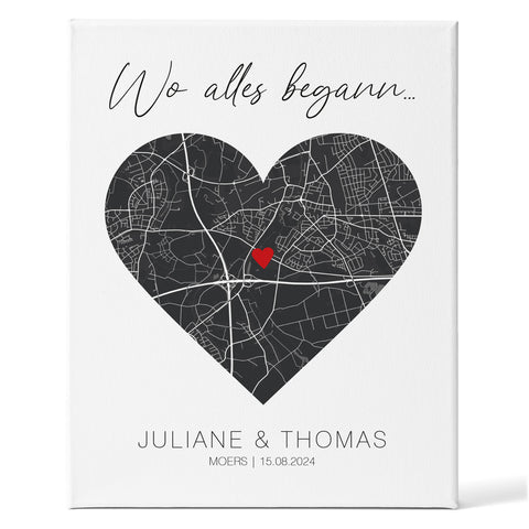 Leinwand mit dem Motiv "Wo alles begann" - Personalisiertes Geschenk mit Wunschort