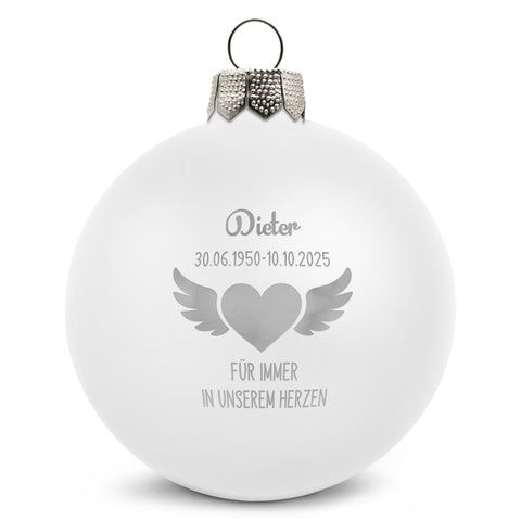 Gravierte Weihnachtskugel - Flügelherz