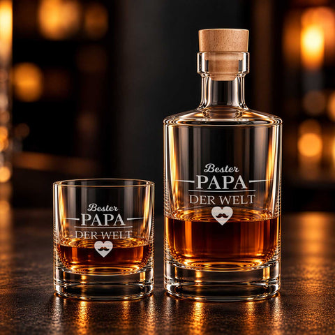 Leonardo Whiskygläser mit Gravur - "Bester Papa der Welt" im Set mit 0,5l Karaffe