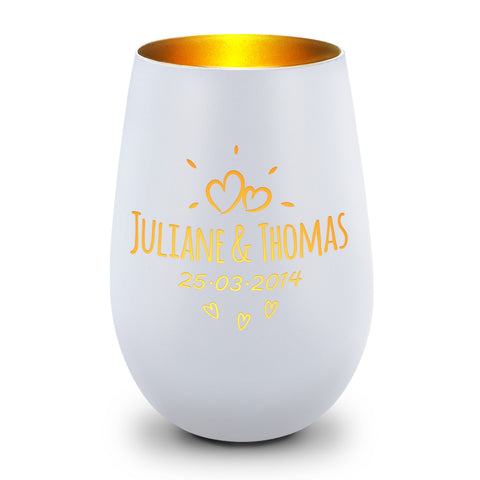 Deko Windlicht aus Glas mit Gravur - Sunshine - Personalisiert mit Namen & Datum