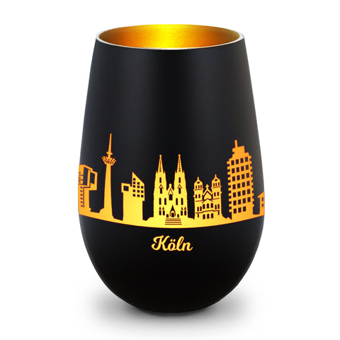 Deko Windlicht aus Glas mit Gravur - Skyline Köln