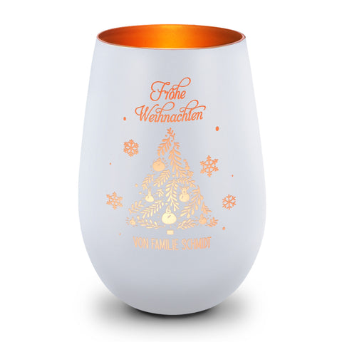 Deko Windlicht aus Glas mit Gravur - Frohe Weihnachten - Personalisiert mit Namen
