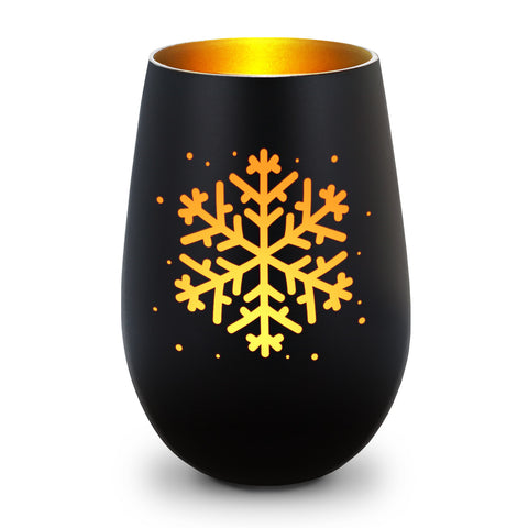 Deko Windlicht aus Glas mit Gravur - Schneeflocke - Weihnachtsdeko zum Verschenken