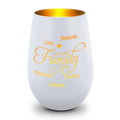 Deko Windlicht aus Glas mit Gravur - We are Family - Personalisiert mit bis zu fünf Namen