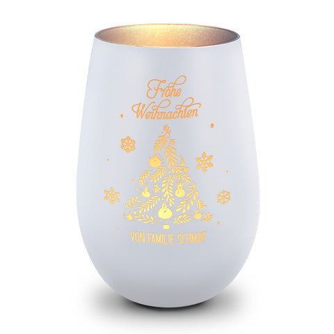 Deko Windlicht aus Glas mit Gravur - Frohe Weihnachten - Personalisiert mit Namen