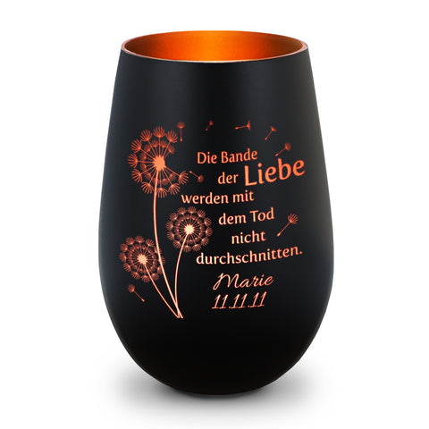 Deko Windlicht aus Glas mit Gravur - Pusteblumen - Personalisiert mit Namen & Datum
