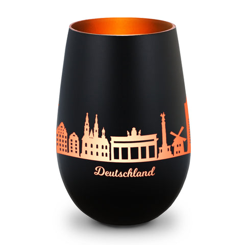 Deko Windlicht aus Glas mit Gravur - Skyline Deutschland