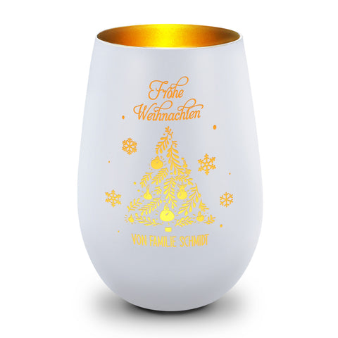 Deko Windlicht aus Glas mit Gravur - Frohe Weihnachten - Personalisiert mit Namen
