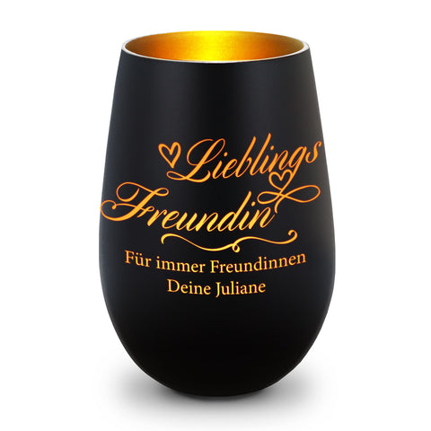 Deko Windlicht aus Glas mit Gravur - Lieblings Freundin v2 - Personalisiert mit Namen