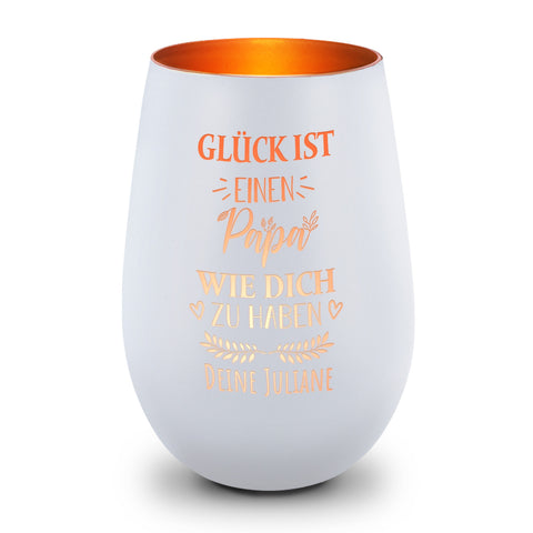 Deko Windlicht aus Glas mit Gravur - Glück ist einen Papa wie Dich zu haben - Personalisiert mit Nam