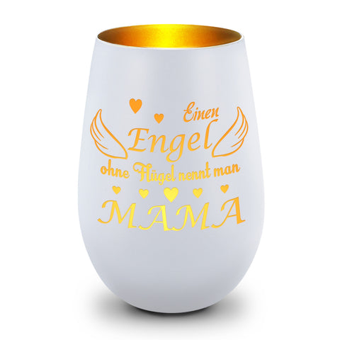 Deko Windlicht aus Glas mit Gravur - Einen Engel ohne Flügel nennt man Mama - Zum Mutterag