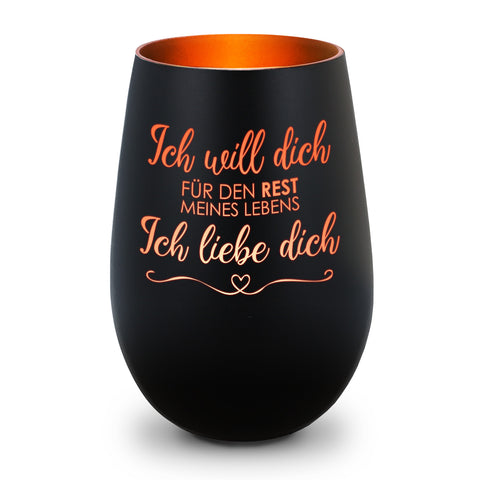 Deko Windlicht aus Glas mit Gravur - Ich will dich für den Rest meines Lebens